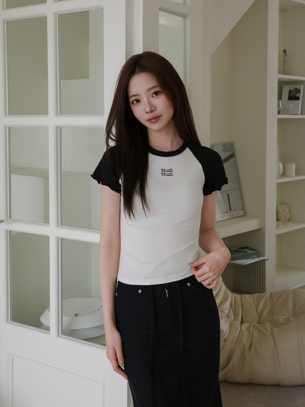 【29.3截單！限時優惠預訂】韓國MUAH MUAH FRILL COTTON MODAL HALF T-SHIRT（3色）