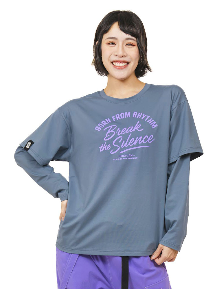 假兩袖設計長袖 藍灰 S0042BG