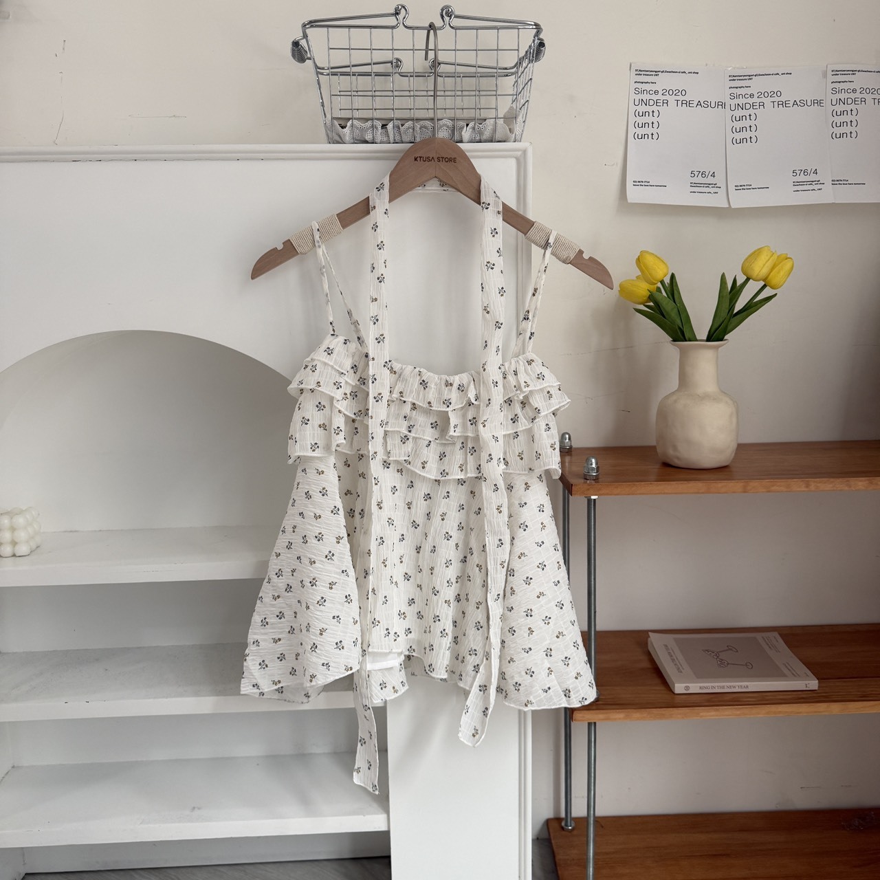 601739 繞脖綁帶碎花背心(R)