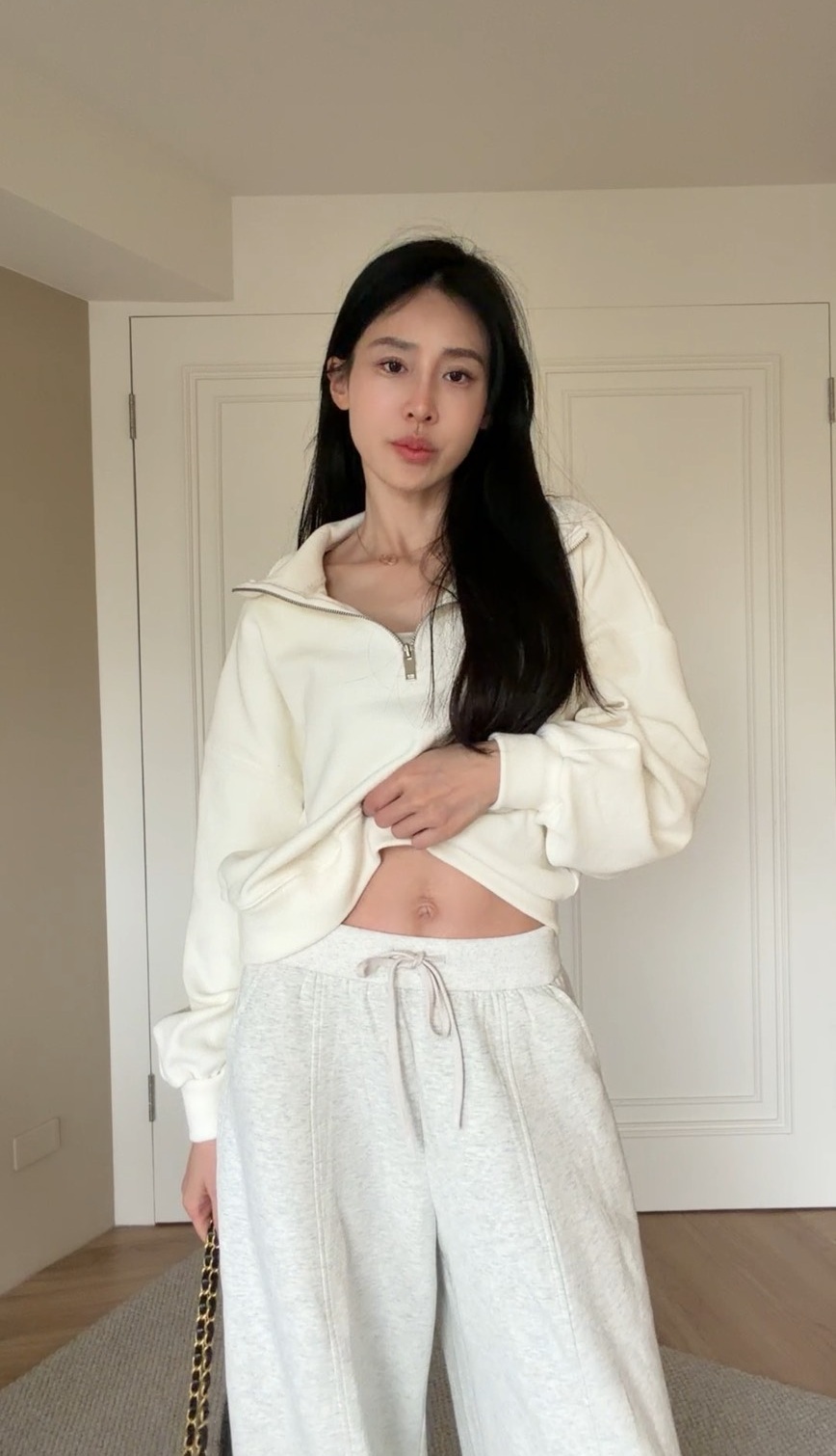 ｜韓國｜奶油慵懶半拉鍊上衣