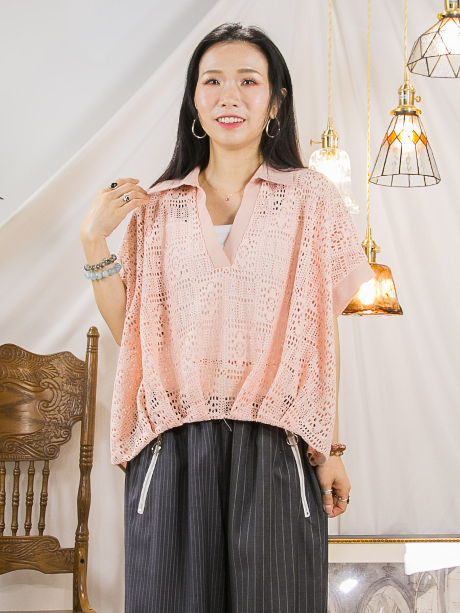 【27/3-29/3限時優惠】V領．前幅棉LACE．麻棉料TOP