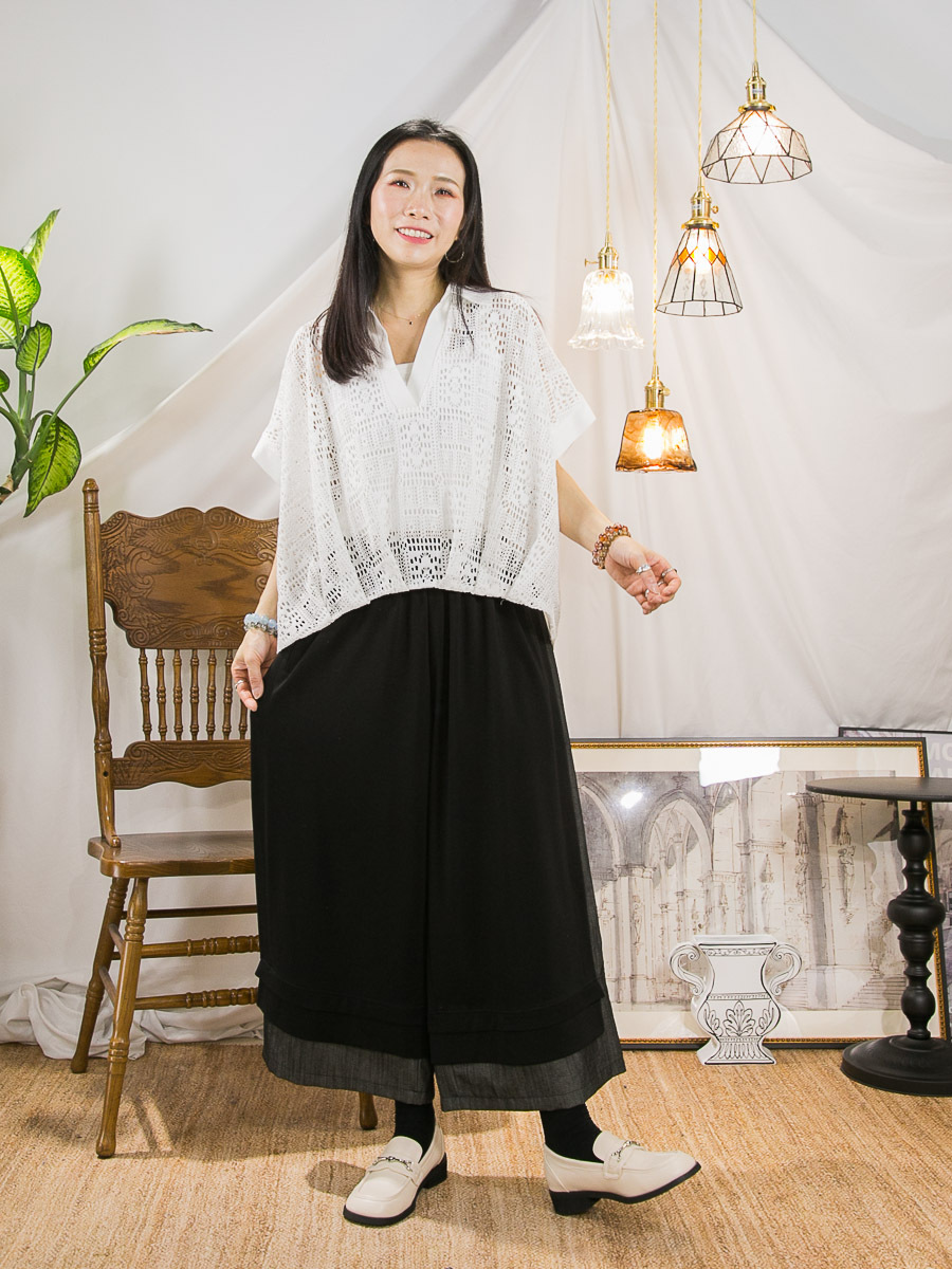 【27/3-29/3限時優惠】V領．前幅棉LACE．麻棉料TOP