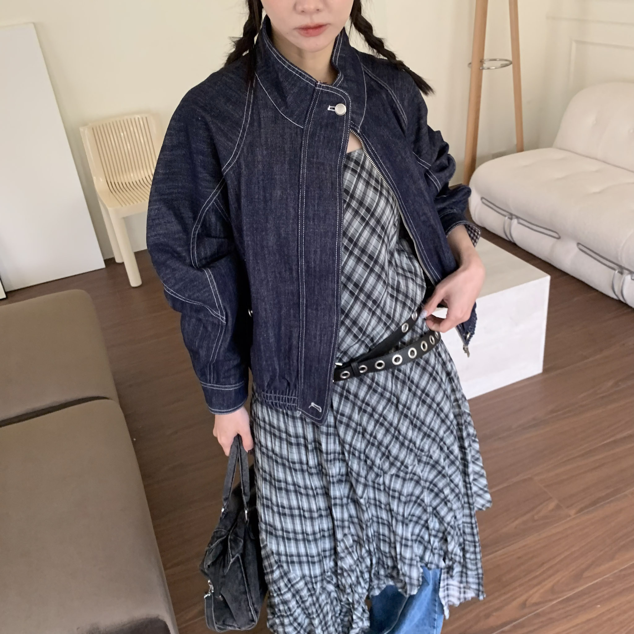 ISA_內外顏值代表! 復古車線立領牛仔外套_63051