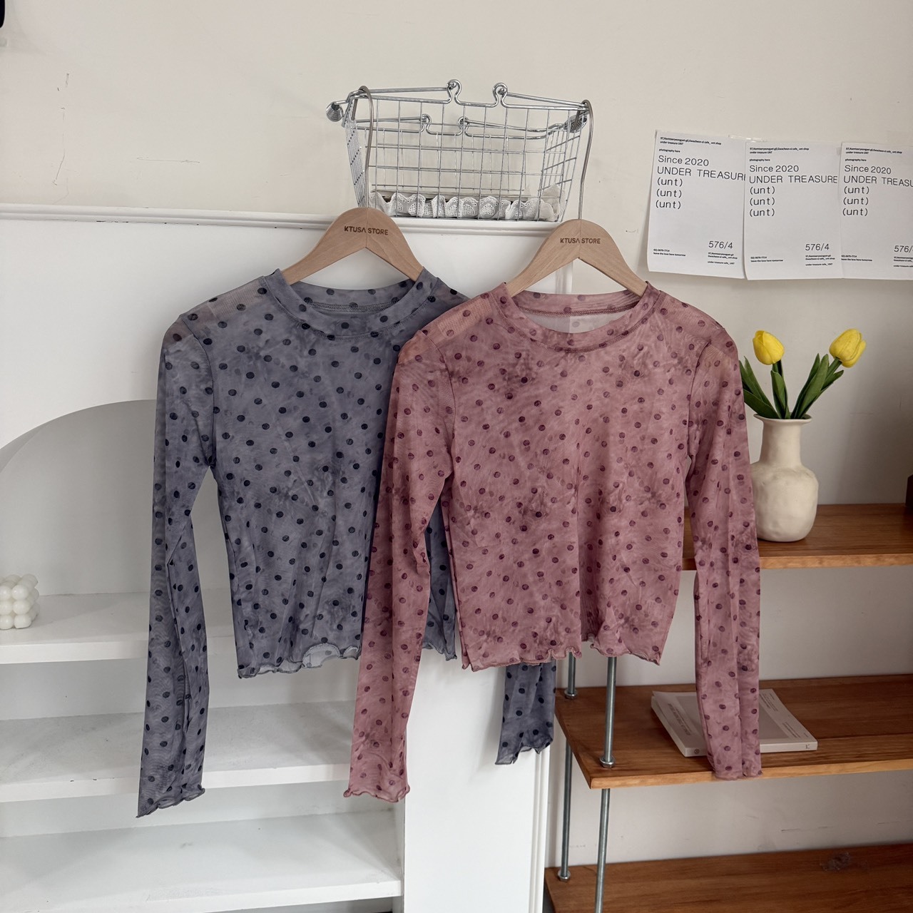 9021 韓系點點透膚長袖(R)