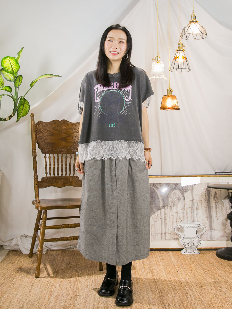 【27/3-29/3限時優惠】袖口 下擺LACE．英文字PRINT．COTTON料TOP