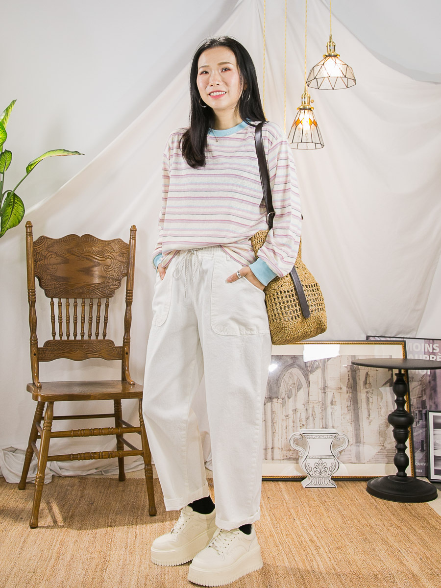 【27/3-29/3限時優惠】領位 袖口羅紋．拼色橫間竹節料TOP