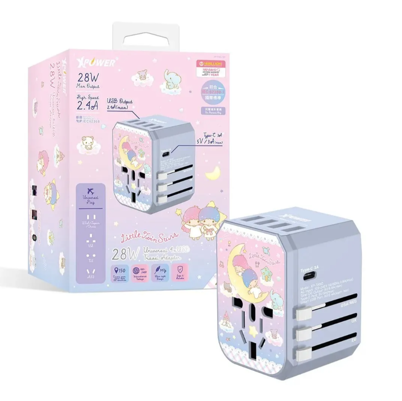XPower x Sanrio Little Twin Stars TA5C 28W Type-C+USB旅行充電轉插