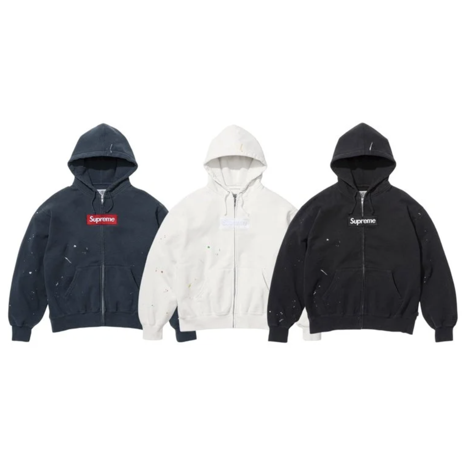 -(B023)-SUPREME MM6 MAISON MARGIELA BOX LOGO ZIP UP HOODED SWEATSHIRT 聯名款 連帽外套 深藍/黑色/白色-SS26SW32