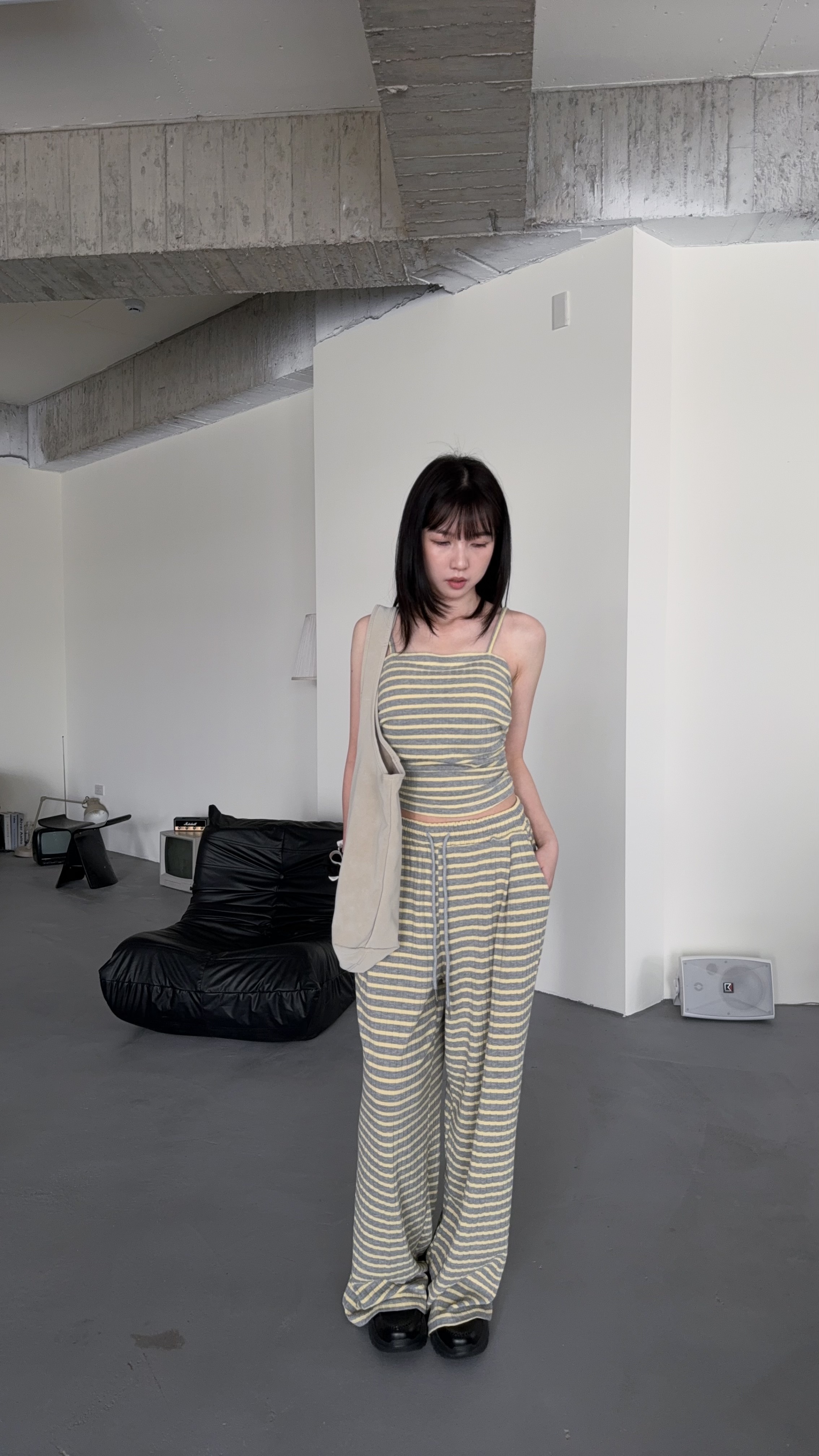 夏日度假感-條紋吊帶背心+寬褲SET