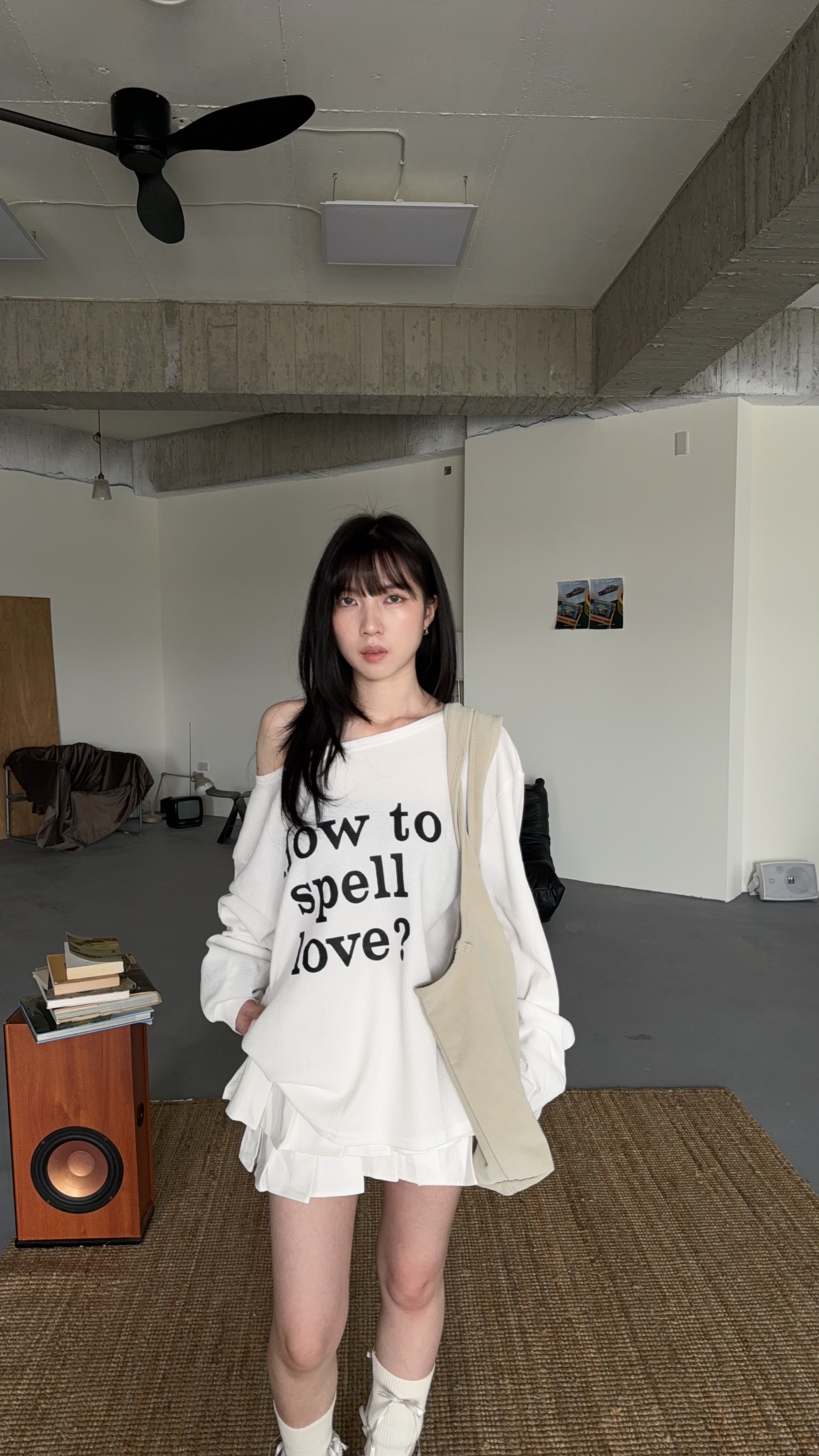 華夫格字母薄長袖上衣