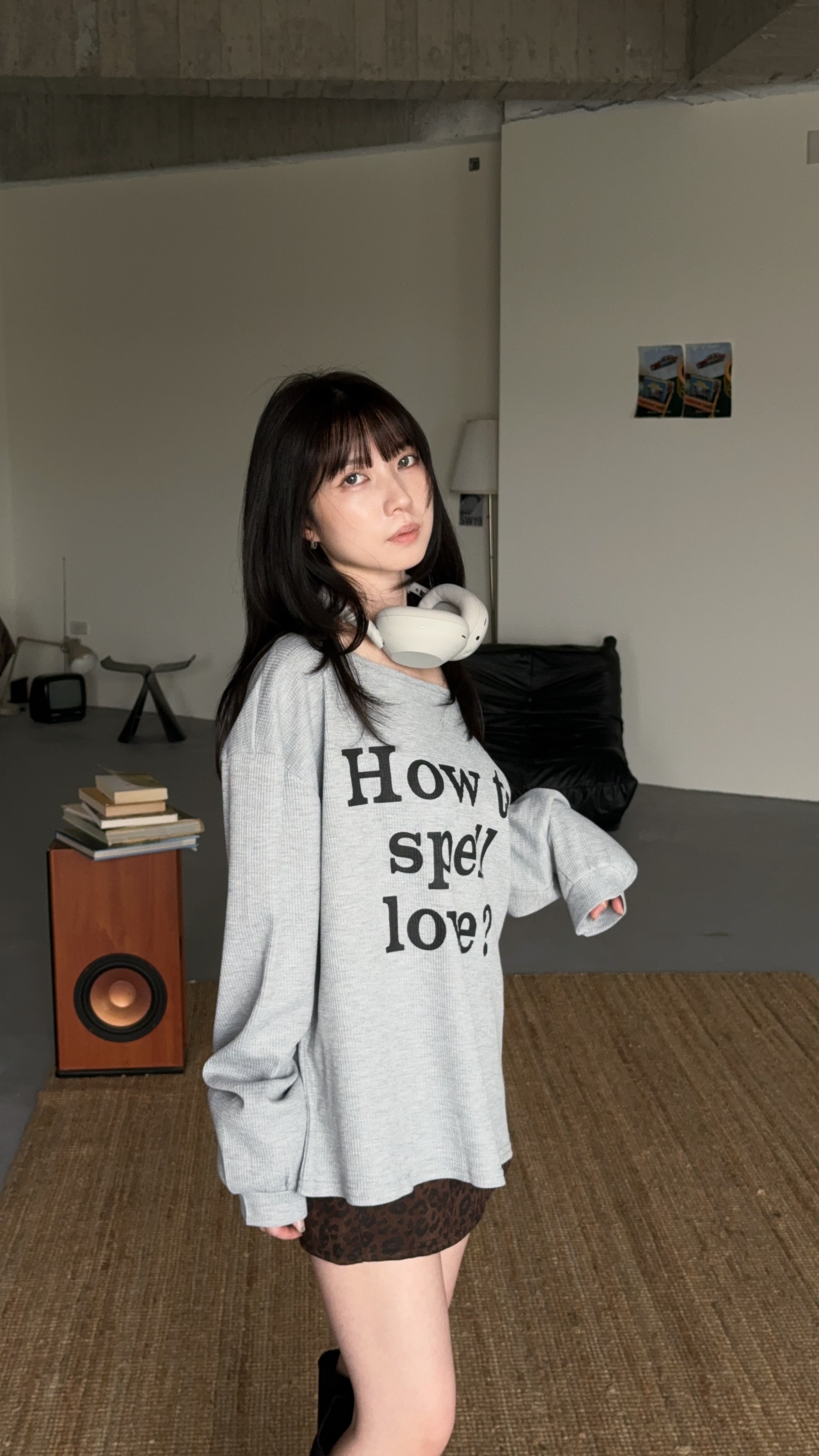 華夫格字母薄長袖上衣