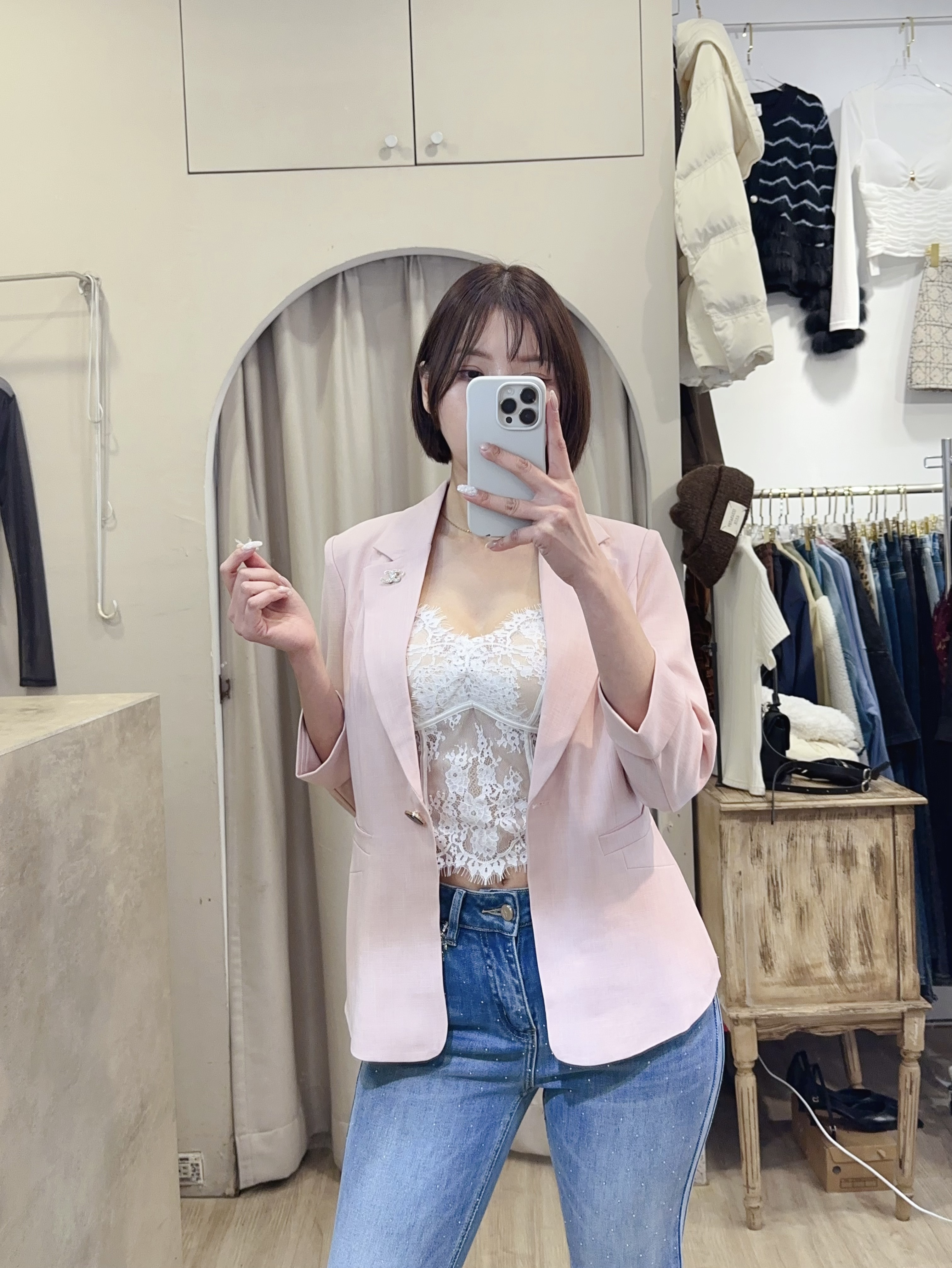 春夏棉麻合身西裝外套 黑白粉灰