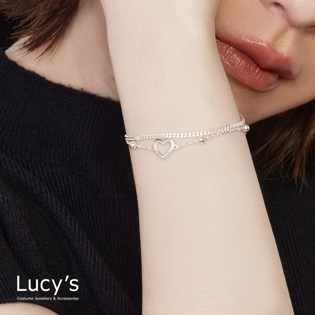 925純銀 鏤空愛心 雙層手鍊 (126021)
