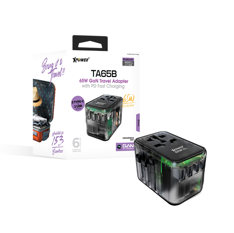 XPower TA65B 65W 5 Ports GaN PD旅行轉插 (透明黑色)