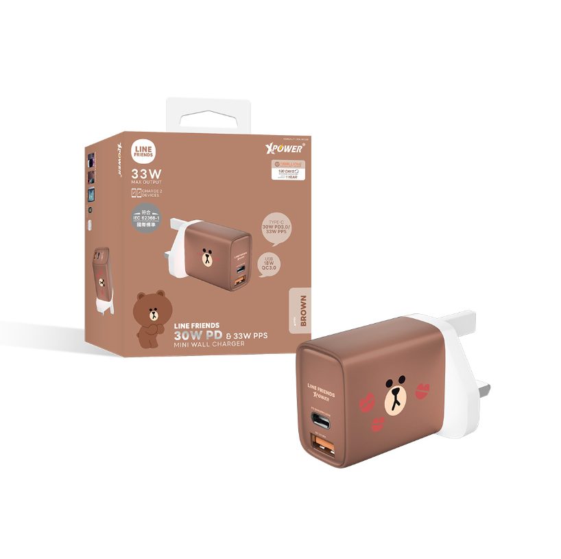 Xpower – LINE FRIENDS WC33B 迷你33W雙輸出充電器