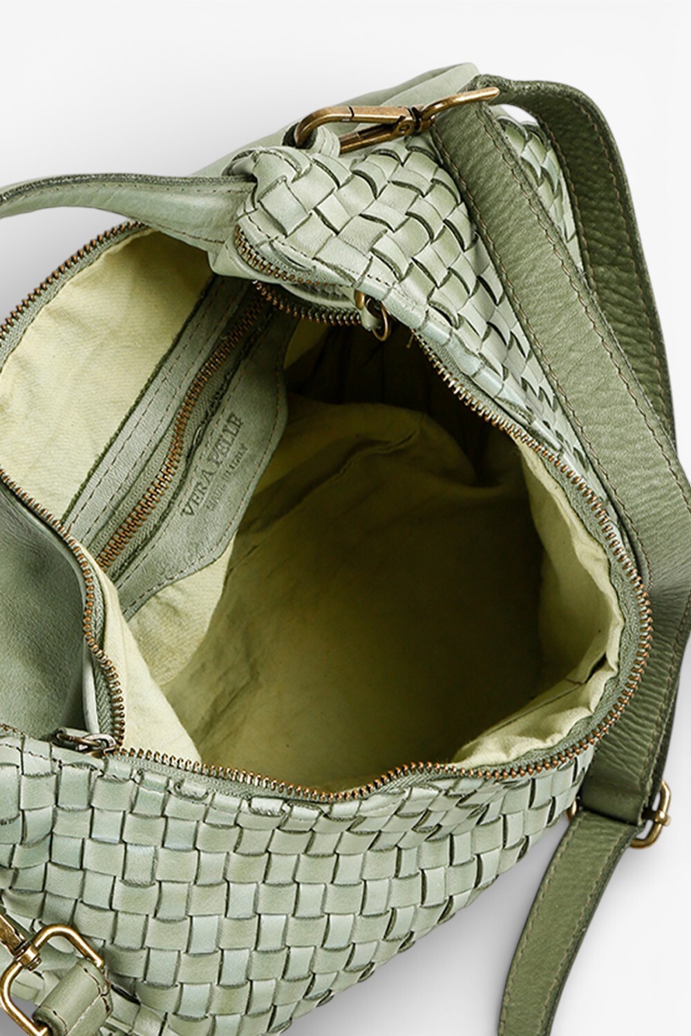 GRAZIA 編織拉鍊肩背包 淺綠