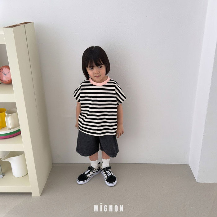 正韓夏mignon 撞色圓領條紋上衣
