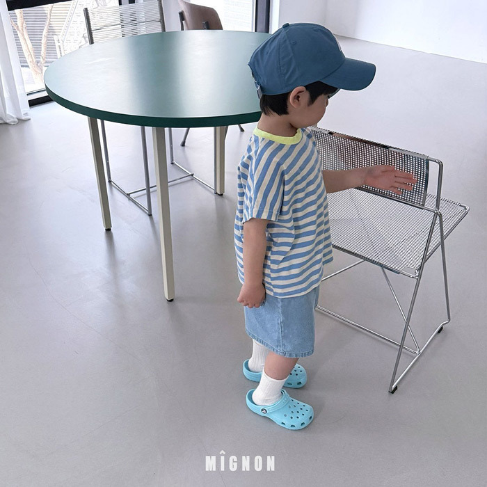 正韓夏mignon 撞色圓領條紋上衣