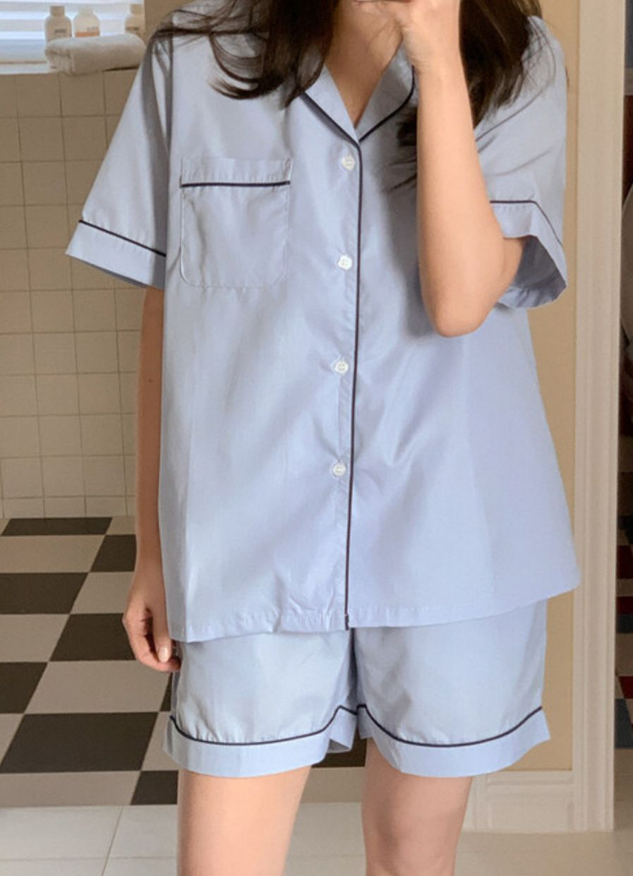 JUUNEEDU 淨色睡衣(粉藍色)