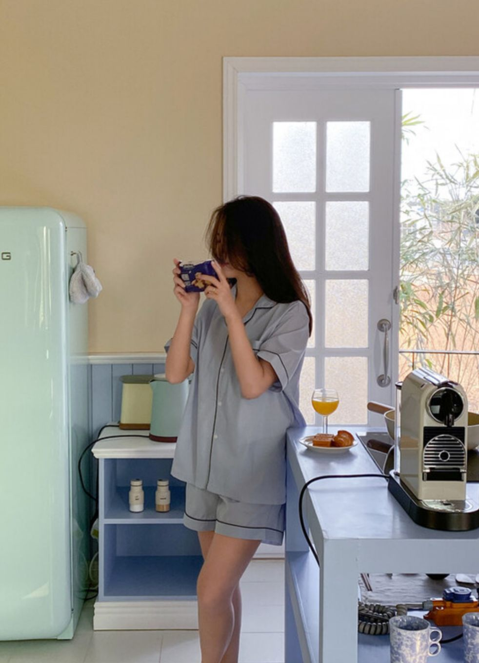 JUUNEEDU 淨色睡衣(粉藍色)