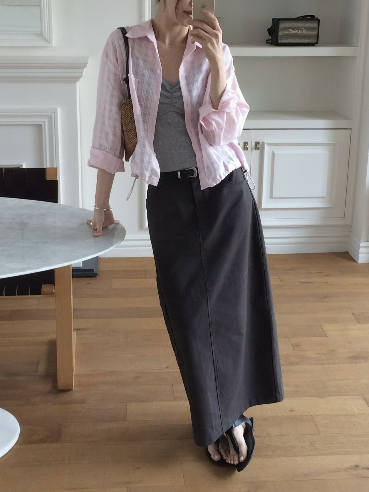 #228N726 ﹝Premium﹞﹡ 好搭尖子生，霧調拉鍊口袋半長裙