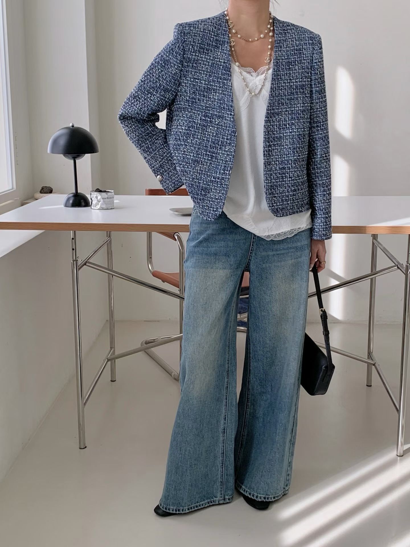 1L6023 混色織無領外套