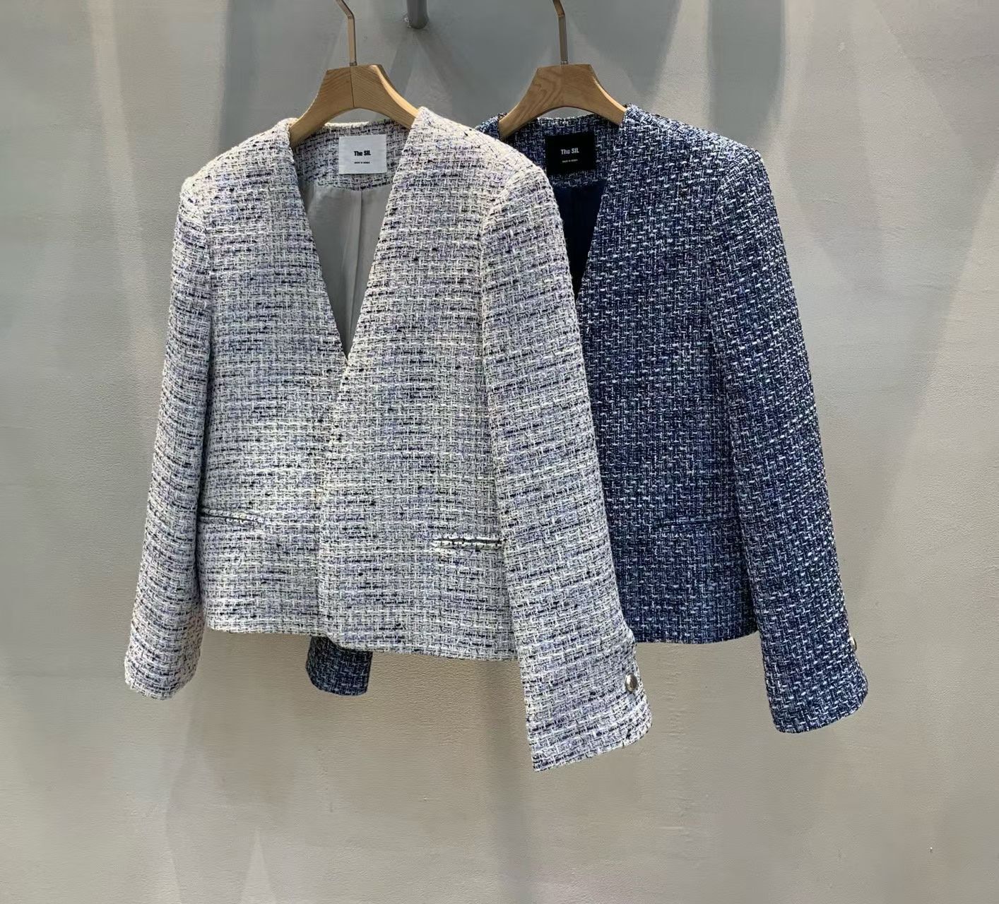 1L6023 混色織無領外套