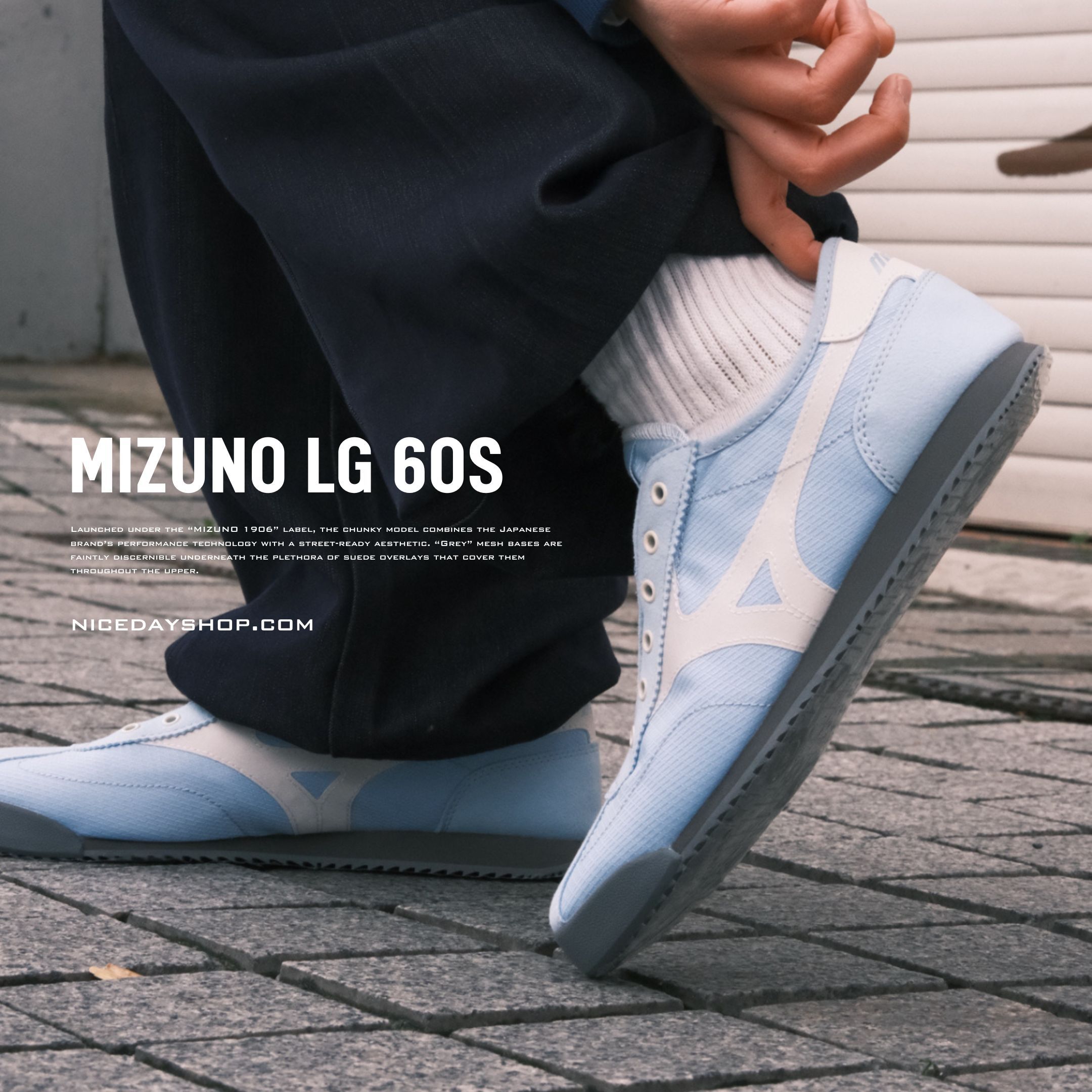 NICEDAY 代購 Mizuno LG 60S SLIPON 復古 薄底 撞色 一腳蹬 天藍 藍 水藍 D1GH240217