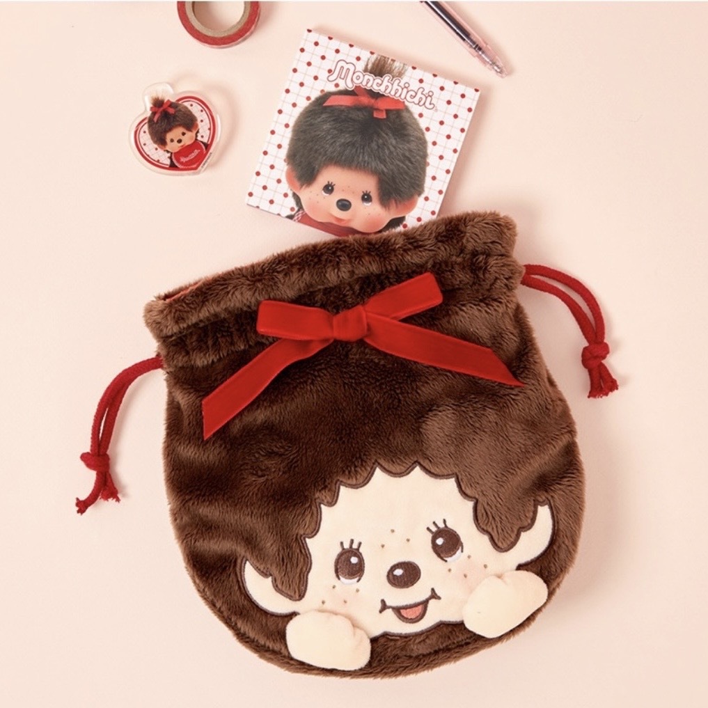 MONCHHICHI 蒙奇奇 大臉 絨毛束口袋 收納包 三款 韓國代購