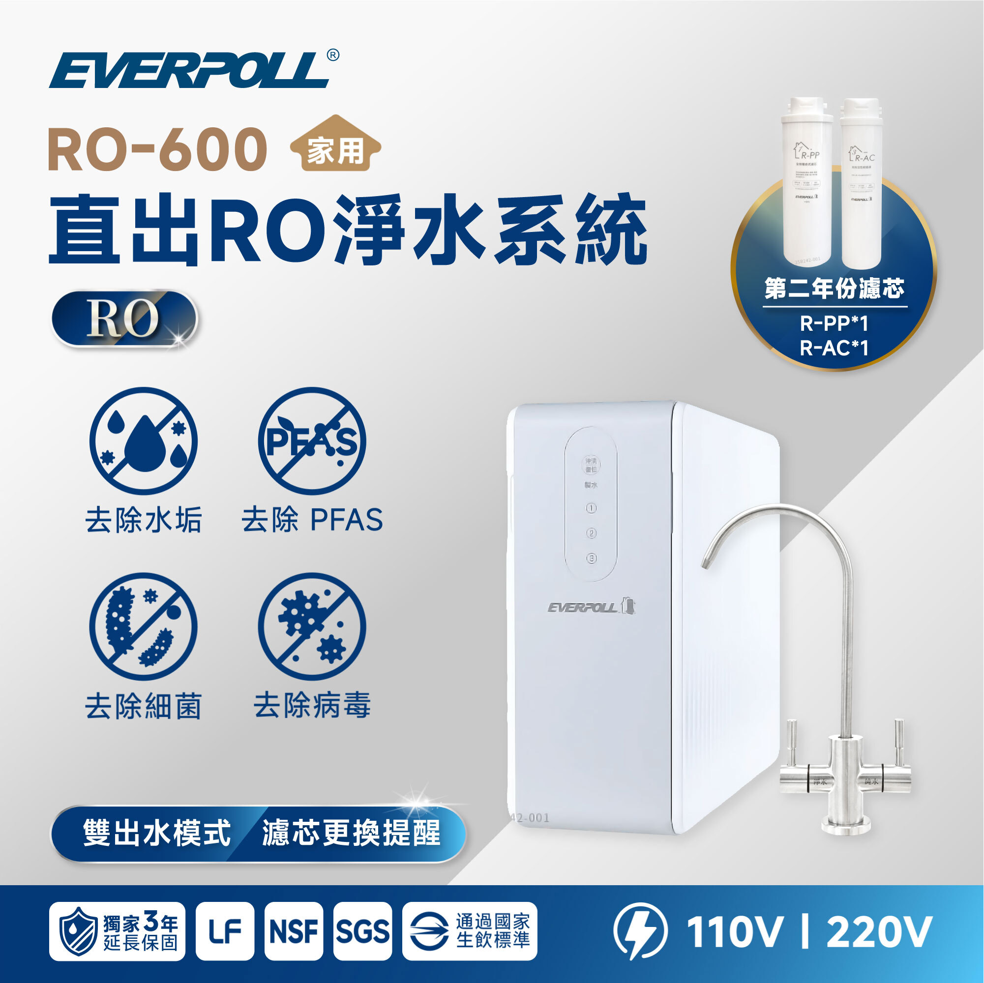 【硬水救星二年組】EVERPOLL 愛科 RO-600 直出 RO 淨水系統
