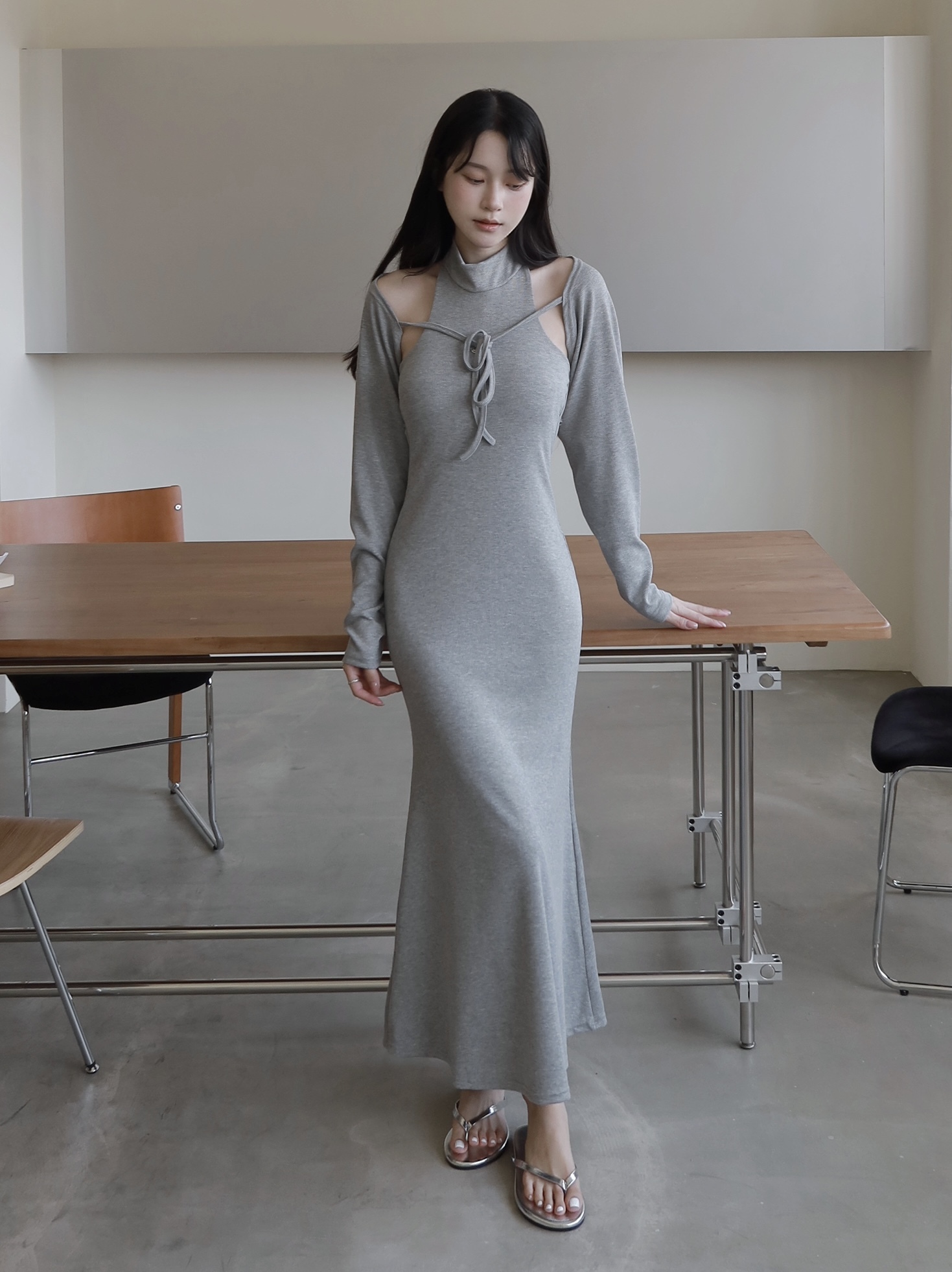 削肩露背兩件式連身魚尾裙