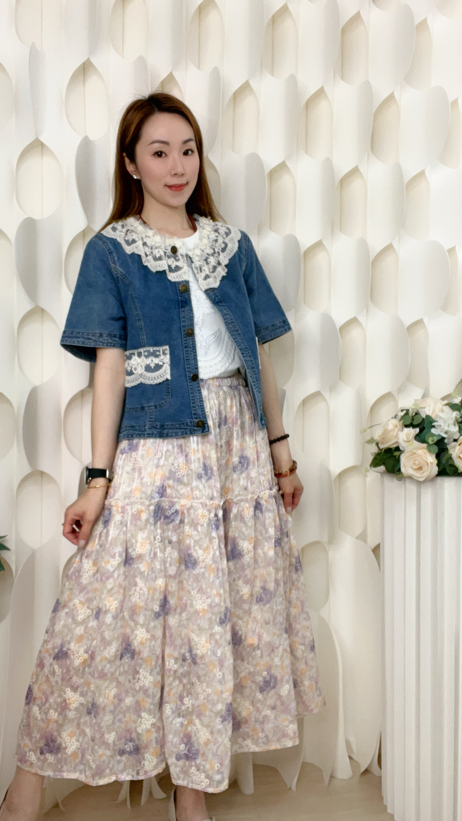 薄牛仔蕾絲花邊外套/上衣(胸S:34/M:36/L:38吋) J6008 #2603clo