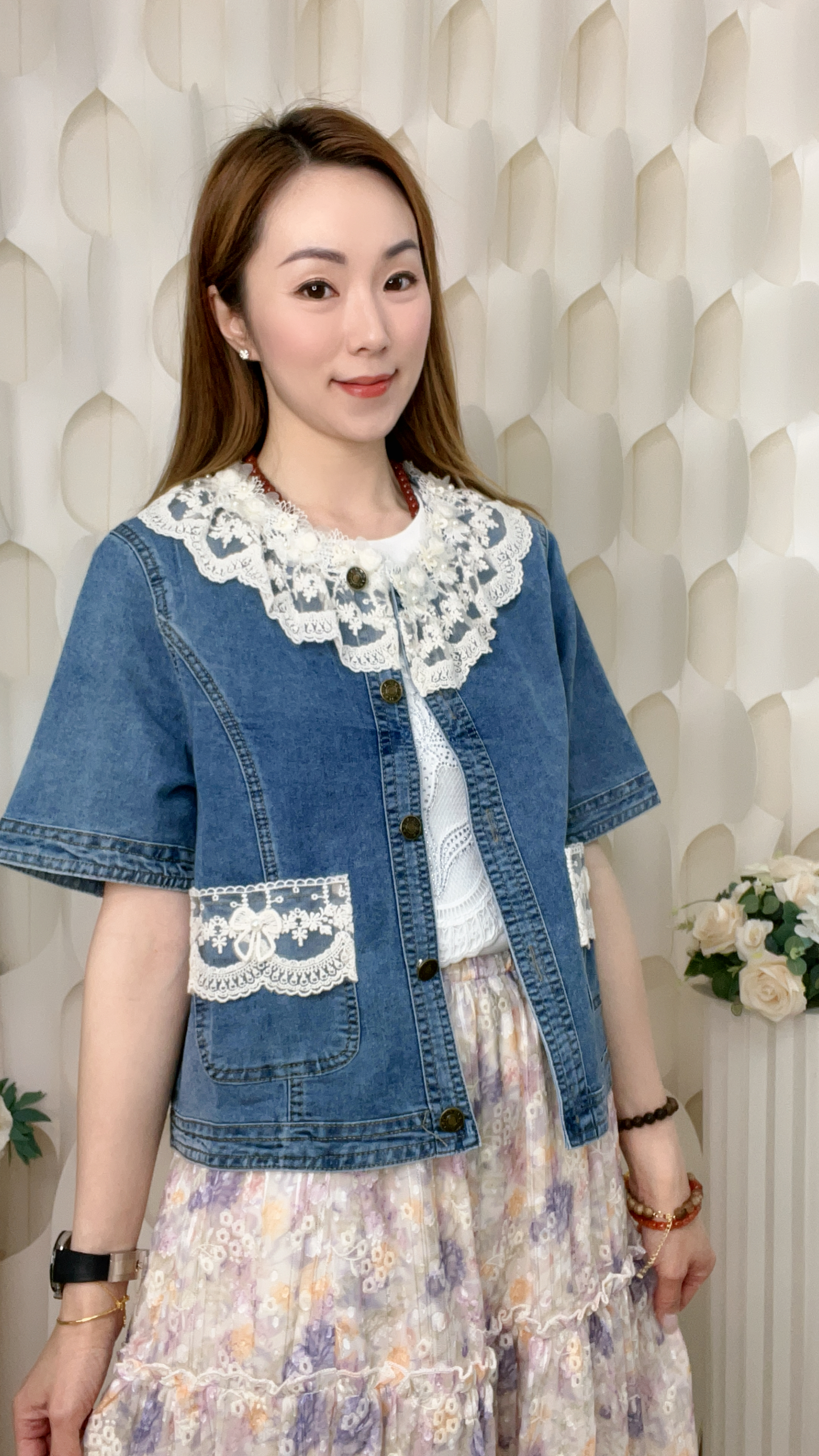 薄牛仔蕾絲花邊外套/上衣(胸S:34/M:36/L:38吋) J6008 #2603clo