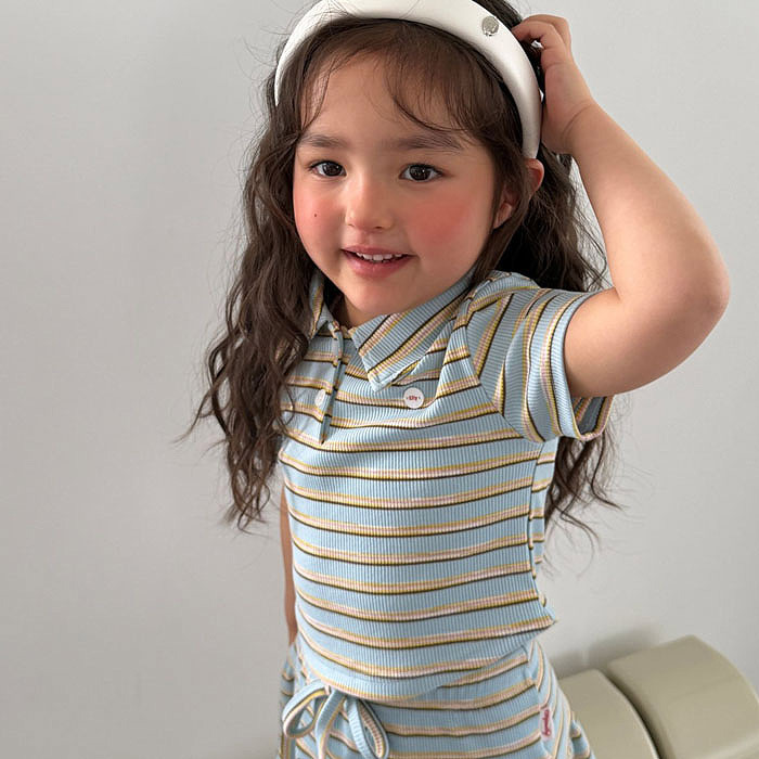 正韓夏EllyMolly 兩色有領條紋上衣