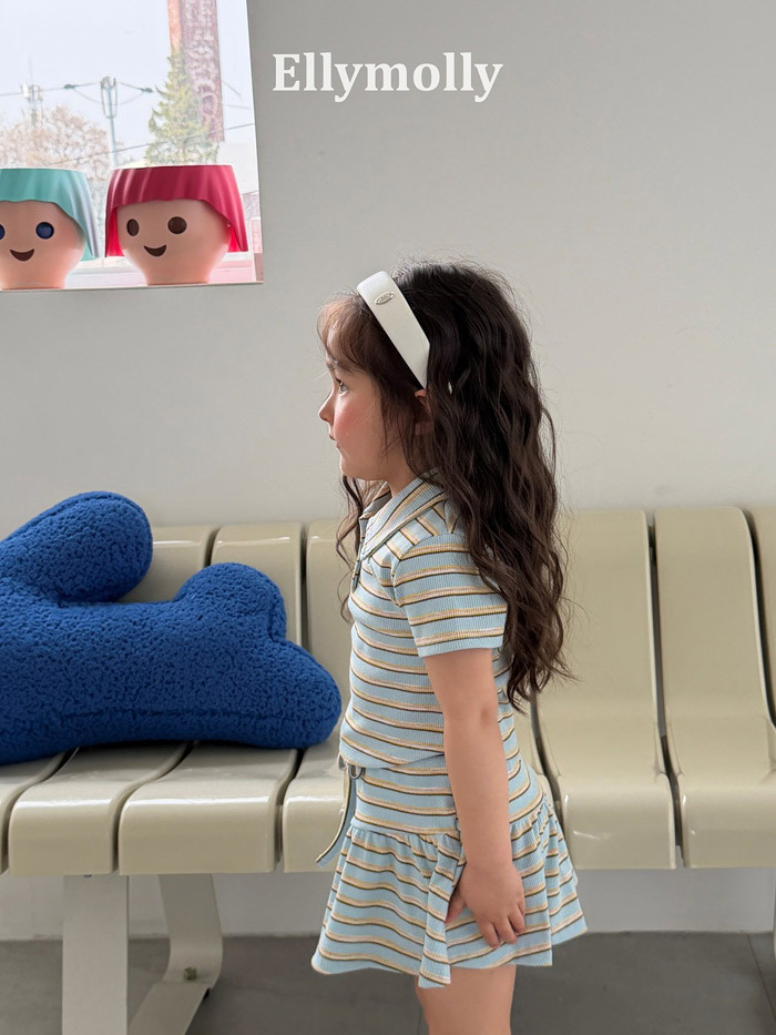 正韓夏EllyMolly 兩色條紋綁帶短裙