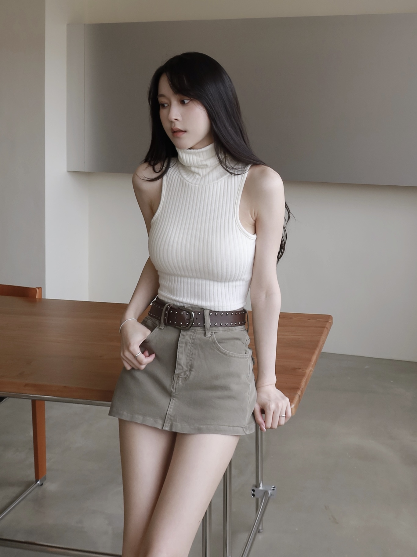 抗條削肩立領bra top