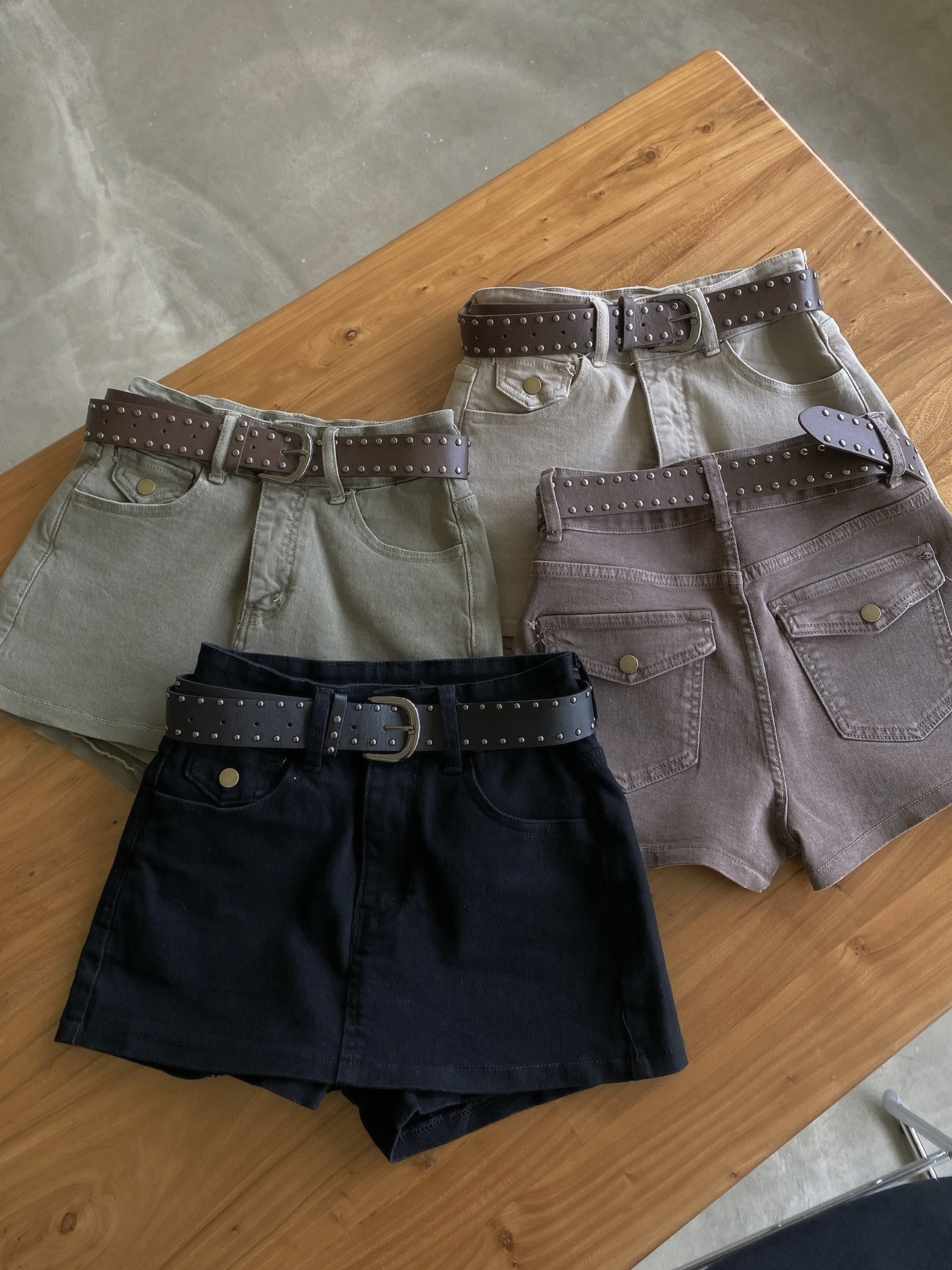 復古高腰刷舊牛仔褲裙(附皮帶)