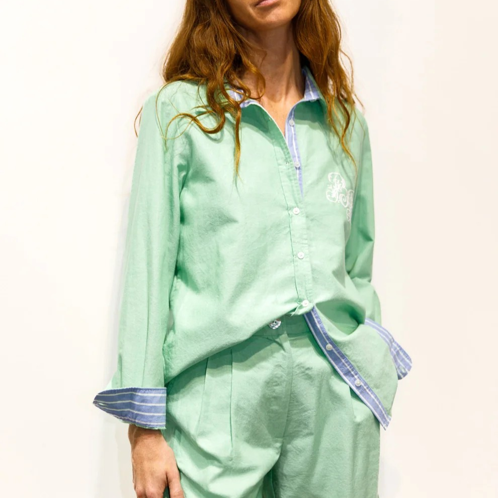 1BB0327-008 [BRIGITTE BARDOT] Babeth BB Embroidered Menthol Oxford Shirt #122610200 (EU)