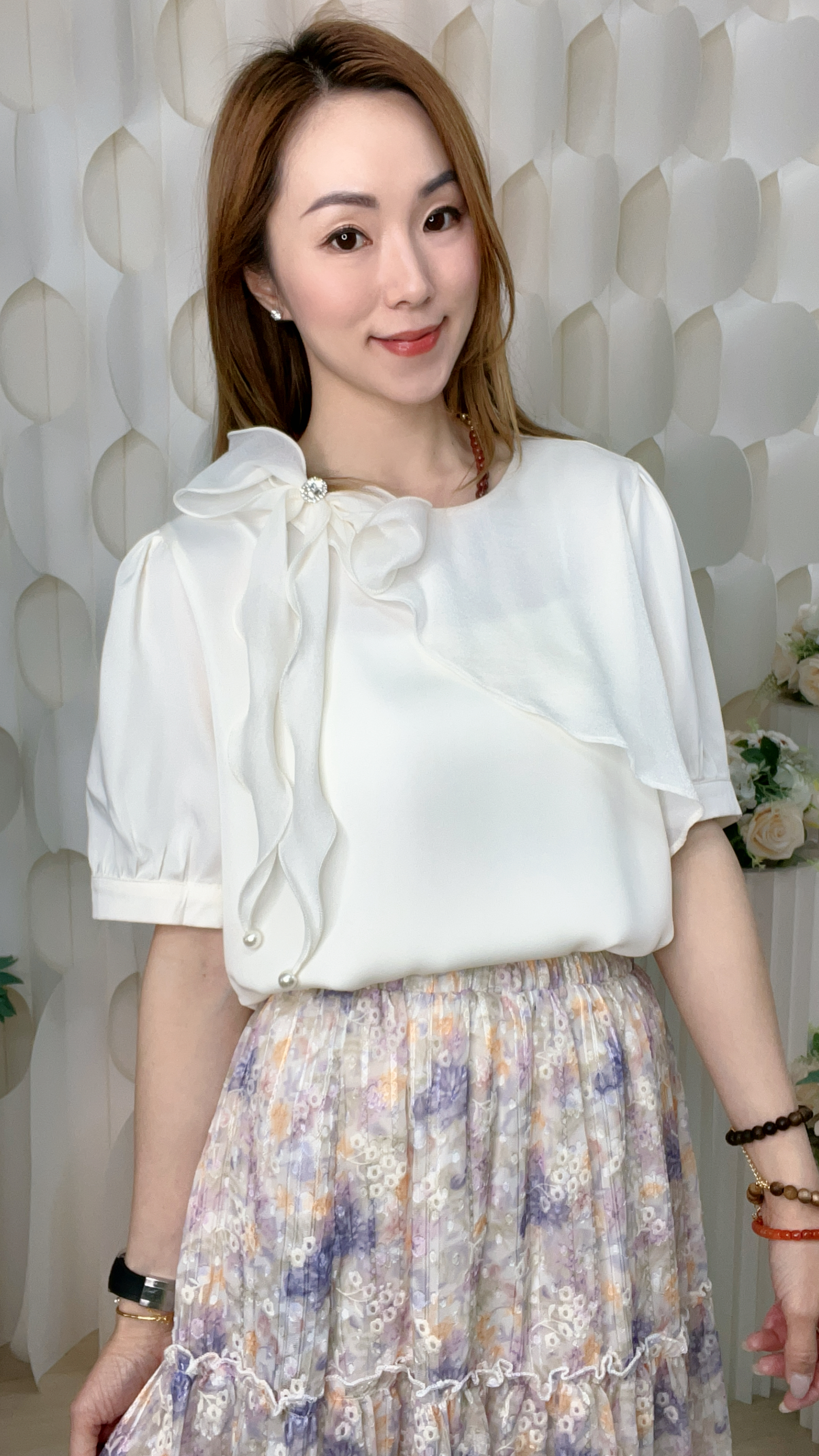 滑絲質閃石蝴蝶結上衣(胸M:40/L:42吋) B6026 #2603clo