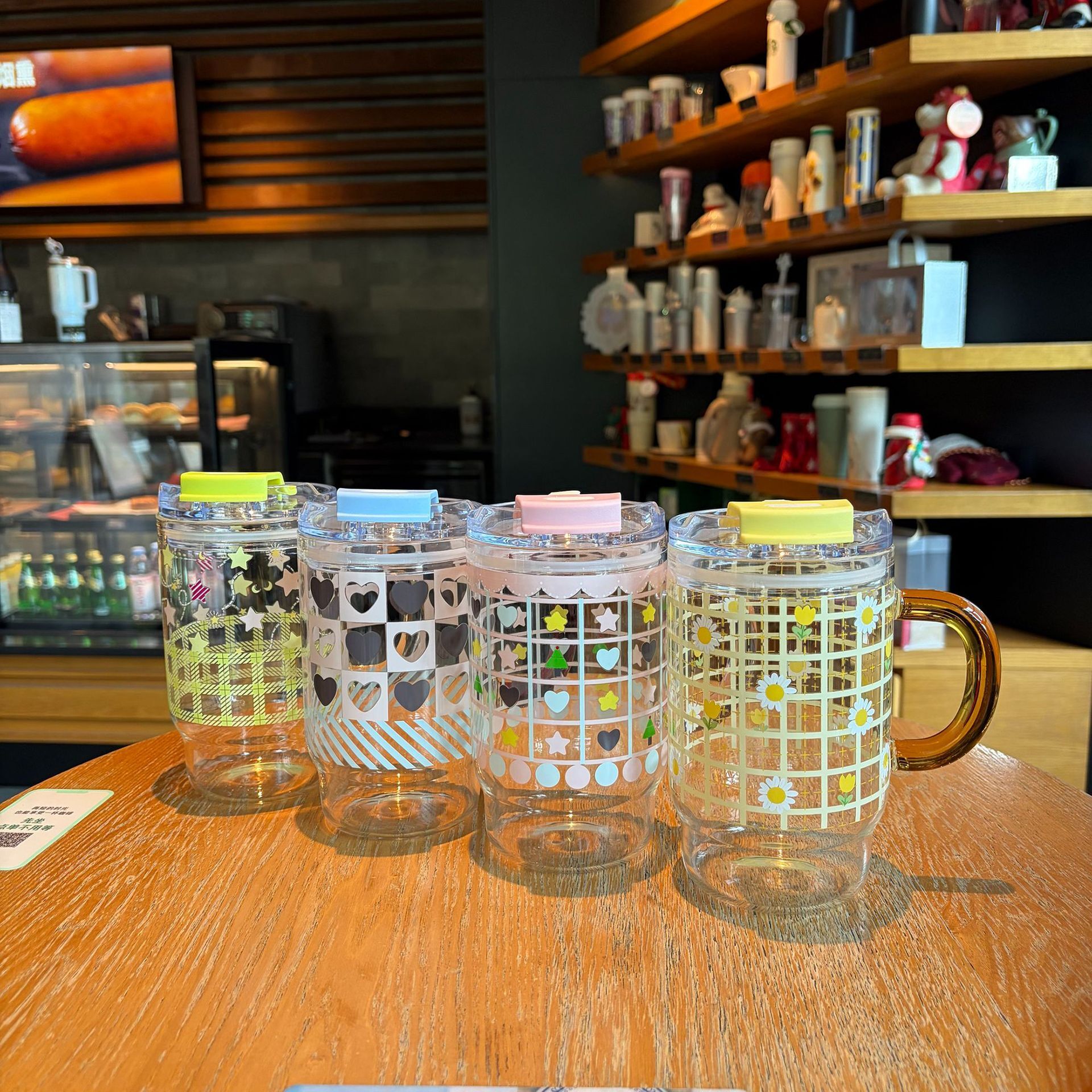 《6663》大容量可愛格子玻璃吸管杯500ml