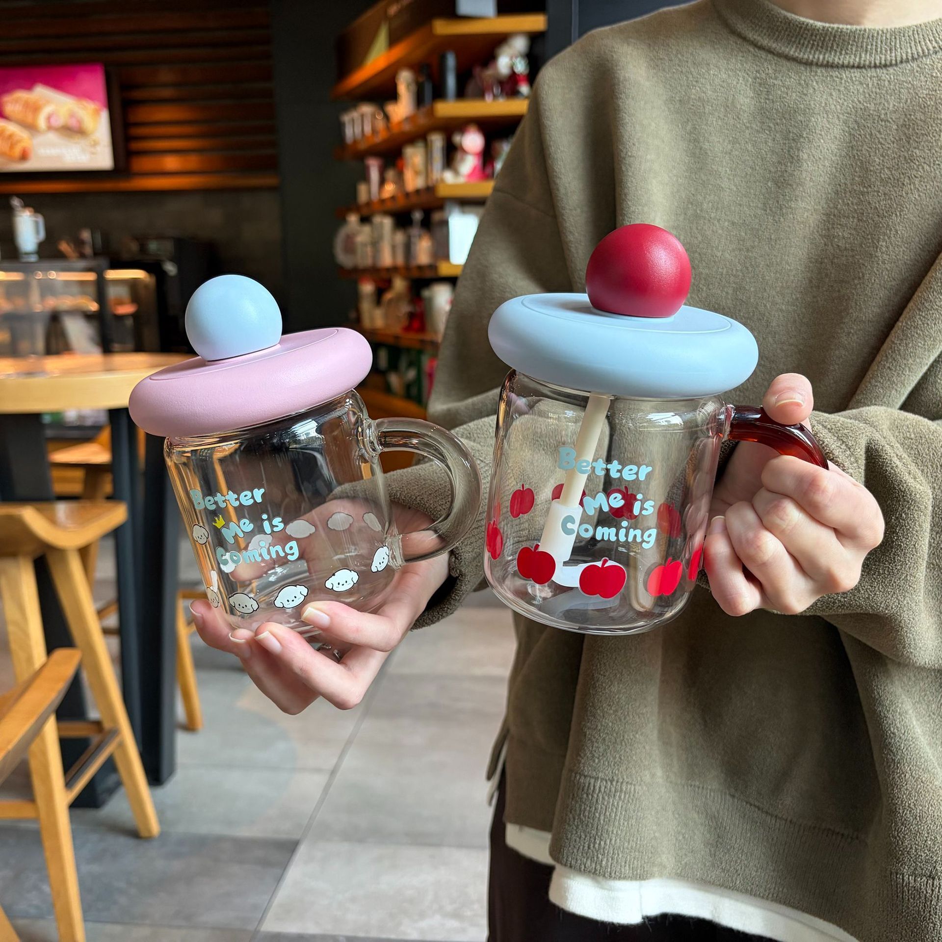 《6664》浮球便攜玻璃吸管杯450ml