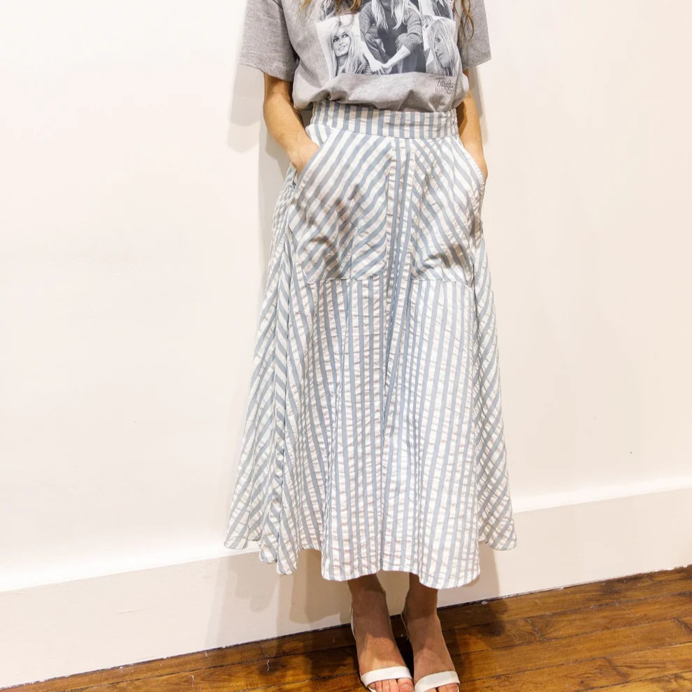 1BB0327-015 [BRIGITTE BARDOT] Parasola Seersucker Midi Skirt Blue #142610700 (EU)