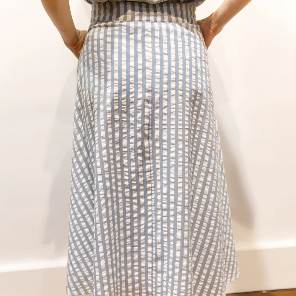 1BB0327-015 [BRIGITTE BARDOT] Parasola Seersucker Midi Skirt Blue #142610700 (EU)