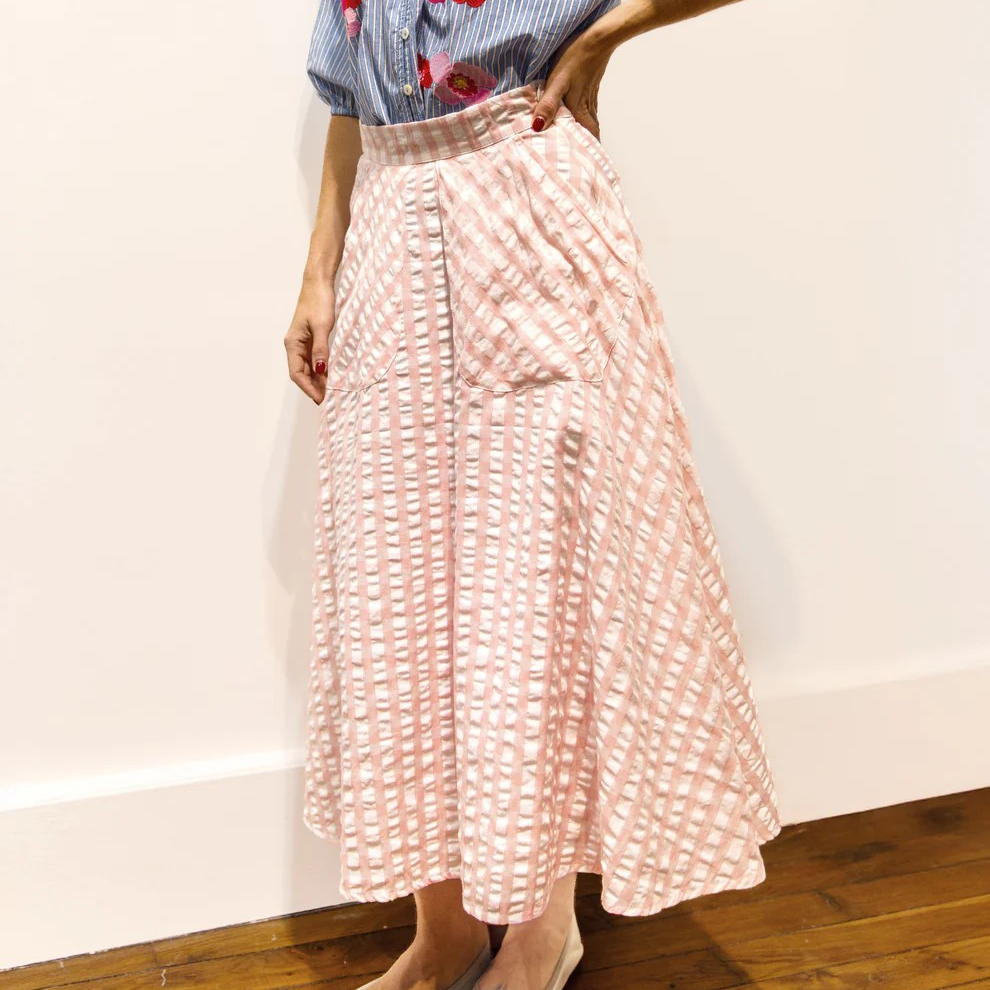 1BB0327-016 [BRIGITTE BARDOT] Parasola Seersucker Midi Skirt Pink #142610700 (EU)