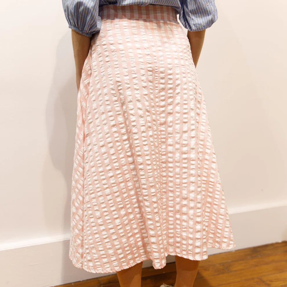 1BB0327-016 [BRIGITTE BARDOT] Parasola Seersucker Midi Skirt Pink #142610700 (EU)