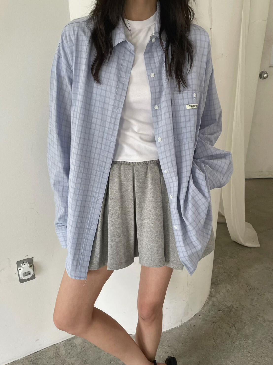 稿紙格休閒襯衫