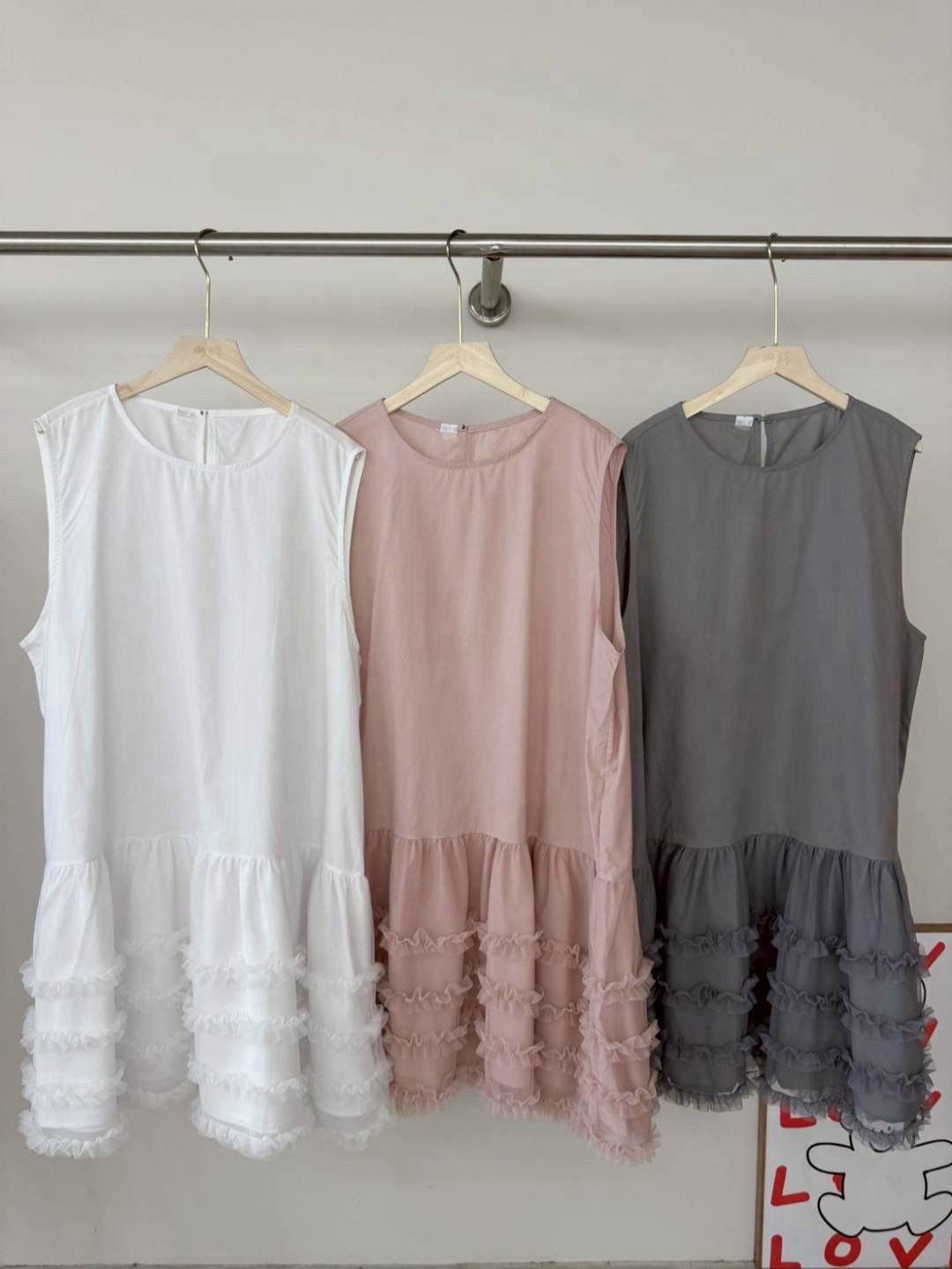 拼接紗背心洋裝