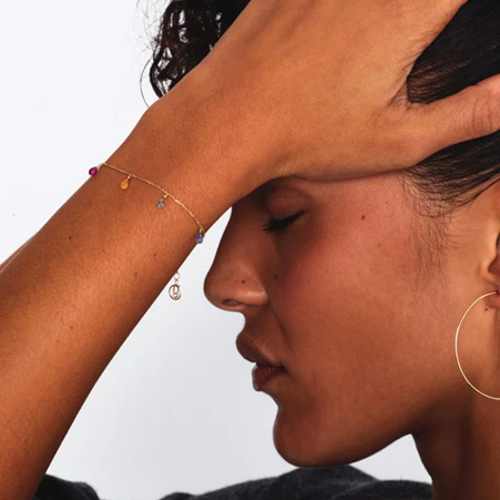 1YA0326-343 [YAY PARIS] Sofia Tassel Chain Bracelet 750‰ Gold Sapphire #200ppsfJ98 (EU)