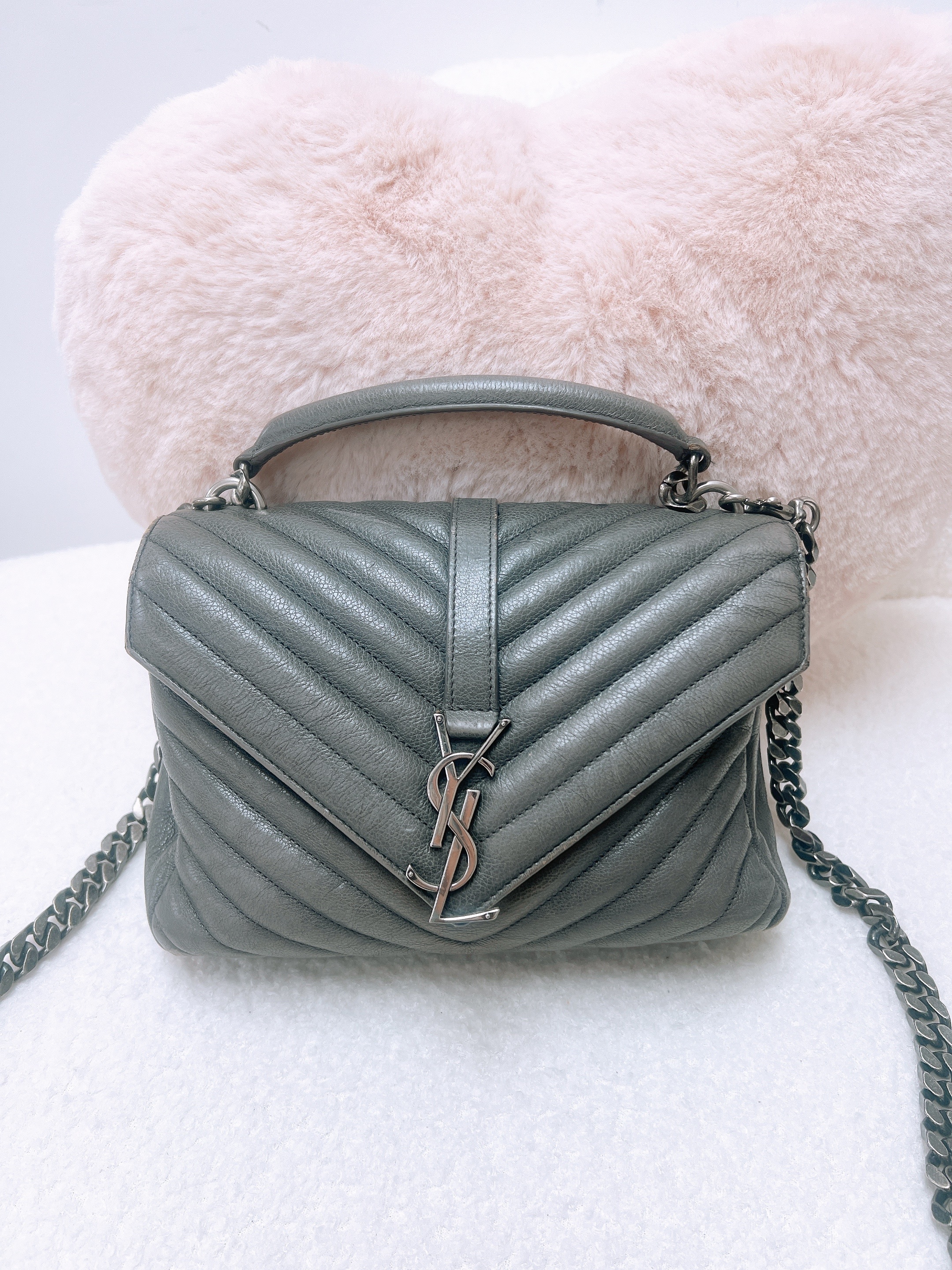 YSL Saint Laurent college flap grey small