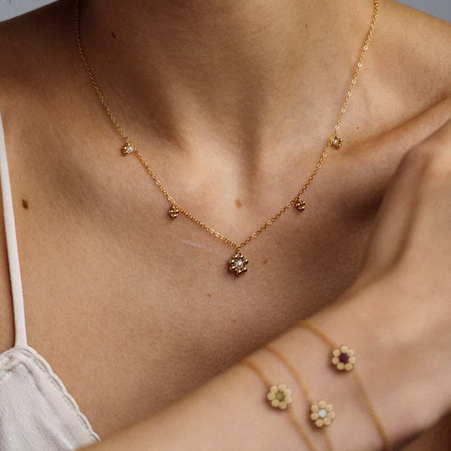 1YA0326-446 [YAY PARIS] Daisy Bell Necklace Cultured Pearl #510ppdai101 (EU)